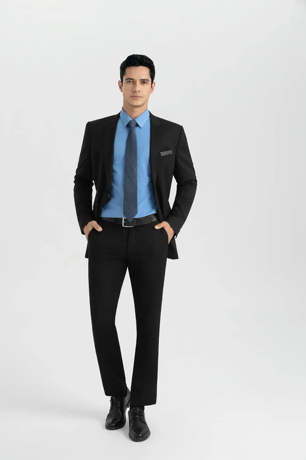 Men's Solid Long Sleeve Dress Shirt with Matching Tie and Handkerchief Set Classic Button Down Formal Business Shirts