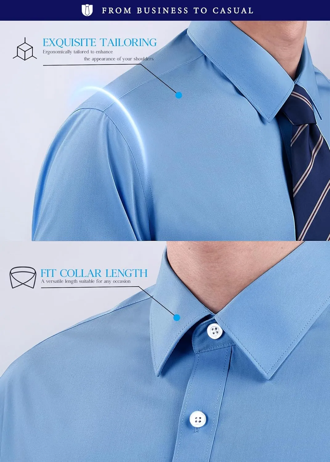 Men's Solid Long Sleeve Dress Shirt with Matching Tie and Handkerchief Set Classic Button Down Formal Business Shirts
