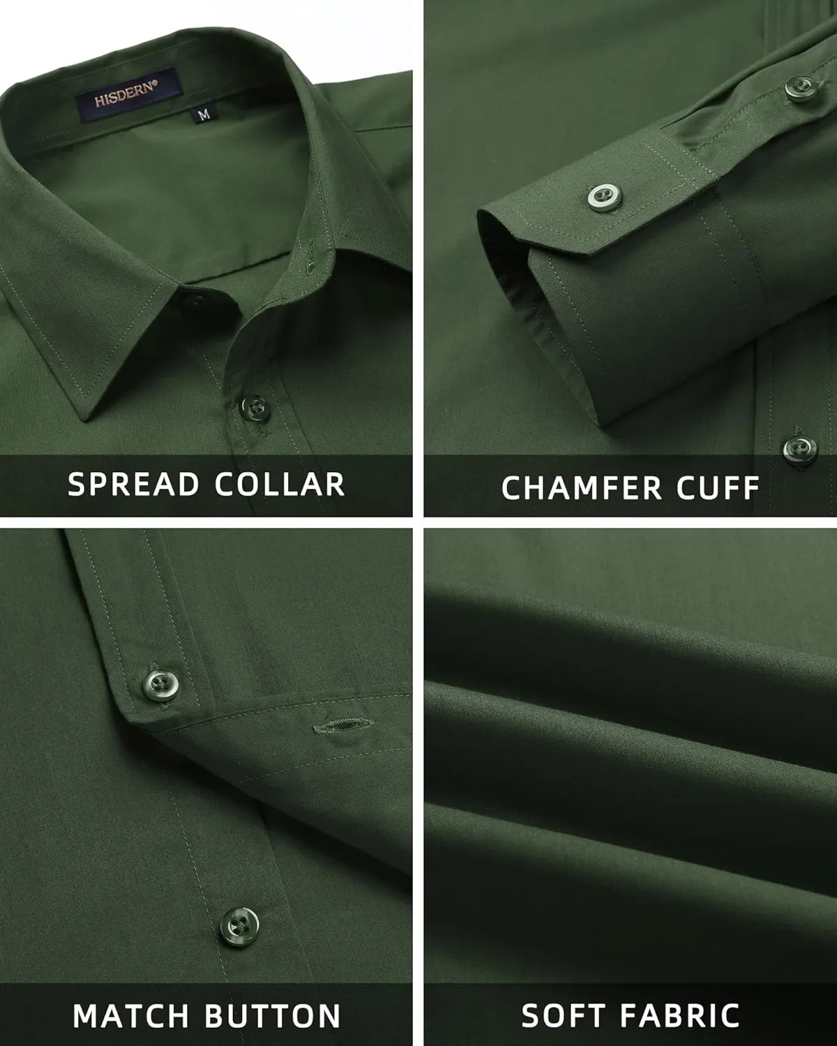 Men's Solid Long Sleeve Dress Shirt with Matching Tie and Handkerchief Set Classic Button Down Formal Business Shirts
