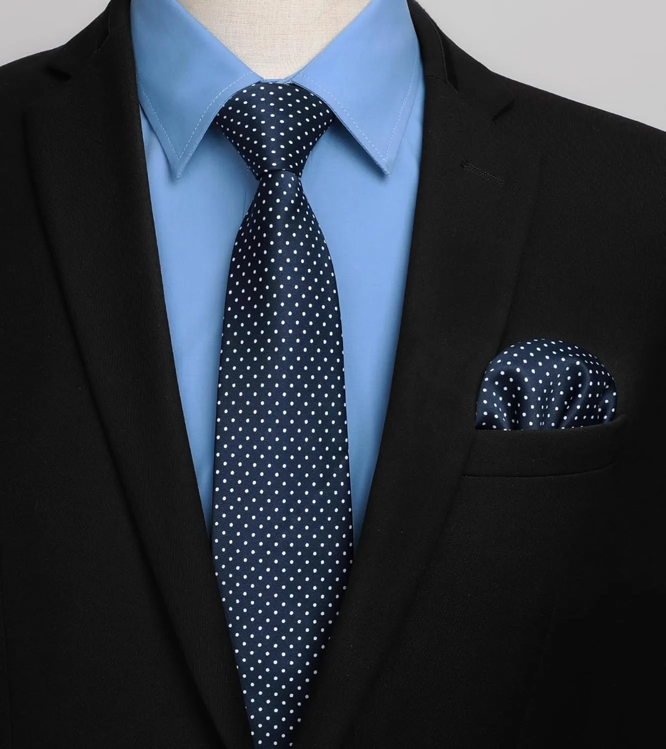 Men's Solid Long Sleeve Dress Shirt with Matching Tie and Handkerchief Set Classic Button Down Formal Business Shirts