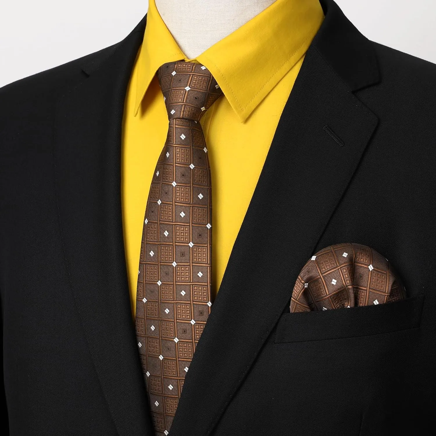 Men's Solid Long Sleeve Dress Shirt with Matching Tie and Handkerchief Set Classic Button Down Formal Business Shirts