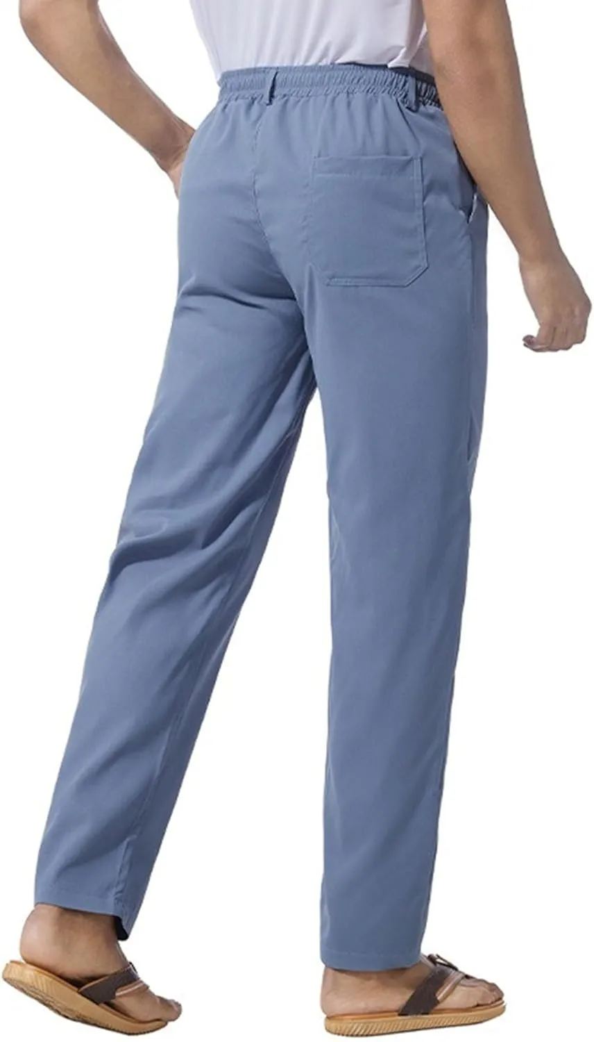 Men's Stretch Loose Fit Yoga Pants Comfort Classic Summer Trousers Cotton Linen Straight Leg Hiking Pants