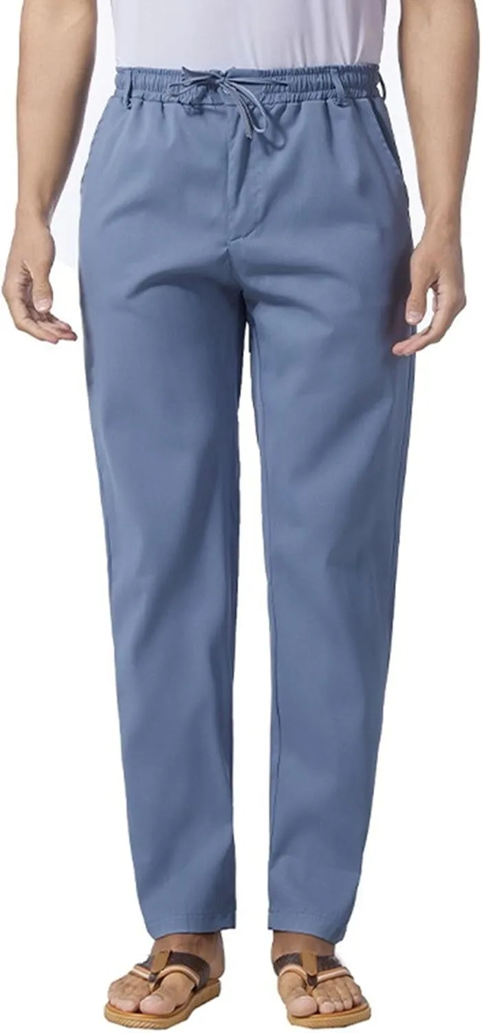 Men's Stretch Loose Fit Yoga Pants Comfort Classic Summer Trousers Cotton Linen Straight Leg Hiking Pants