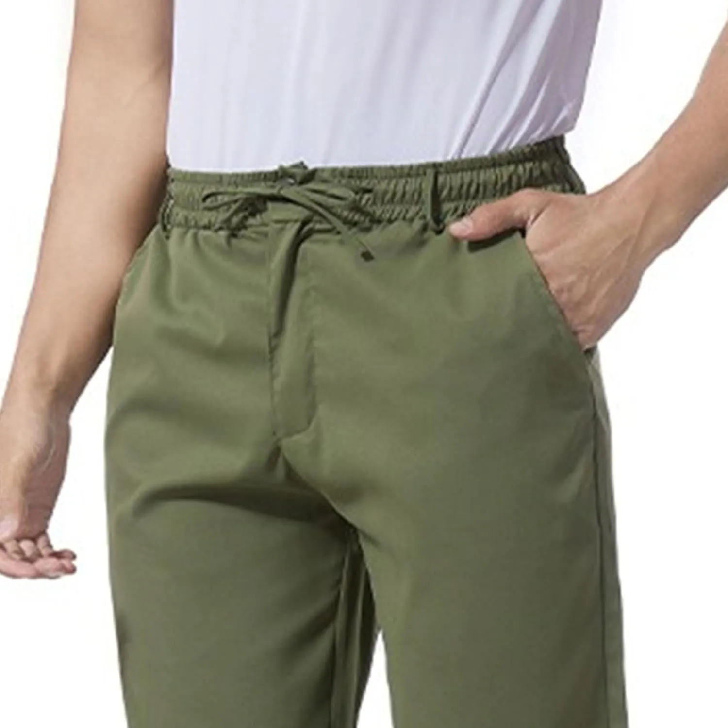 Men's Stretch Loose Fit Yoga Pants Comfort Classic Summer Trousers Cotton Linen Straight Leg Hiking Pants