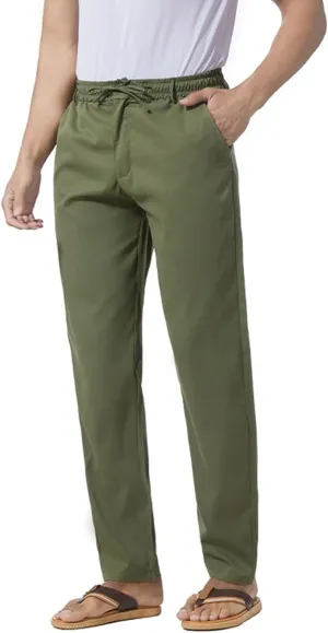 Men's Stretch Loose Fit Yoga Pants Comfort Classic Summer Trousers Cotton Linen Straight Leg Hiking Pants