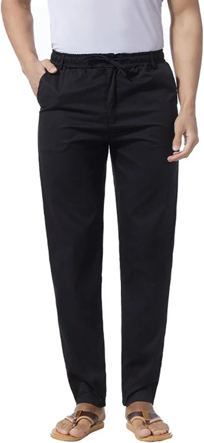 Men's Stretch Loose Fit Yoga Pants Comfort Classic Summer Trousers Cotton Linen Straight Leg Hiking Pants