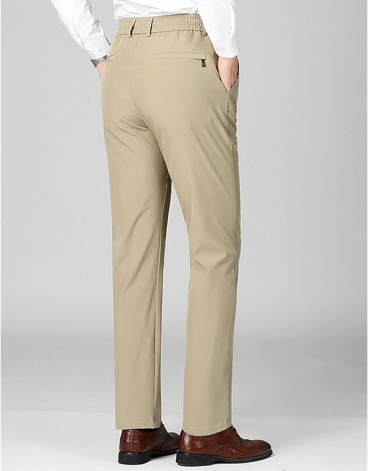 Men's Stretch Straight Leg Classic Pants Quick Dry Drawstring Summer Trousers Casual Solid Regular Fit Pants