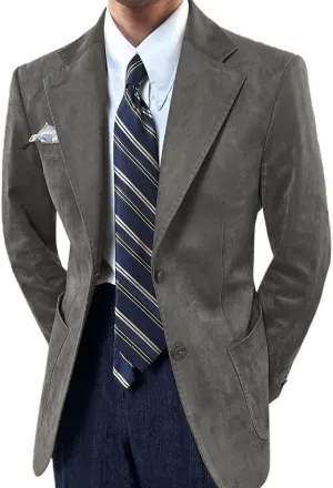 Mens Suede Blazer Classic Suit Jacket 2 Buttons Suede Faux Leather Sport Blazer Coat