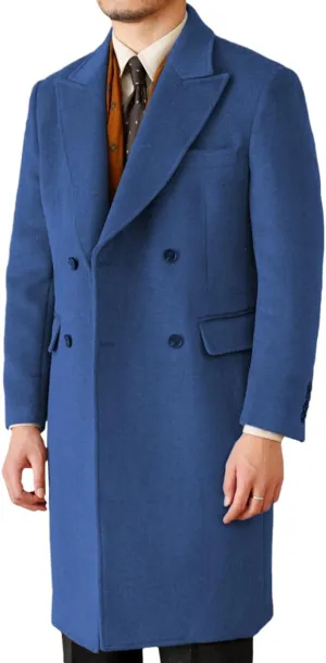 Mens Trench Overcoat Long Jacket Peak Lapel Slim Fit Double Breasted Classic Fall Winter Topcoat