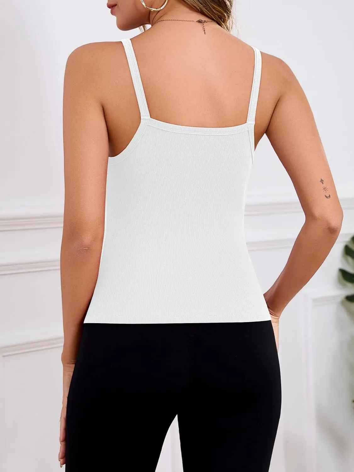 Missufe Ribbed V Neck Tank Tops for Women 2025 Summer Workout Slim Fit Sleeveless Spaghetti Strap Basic Camisole