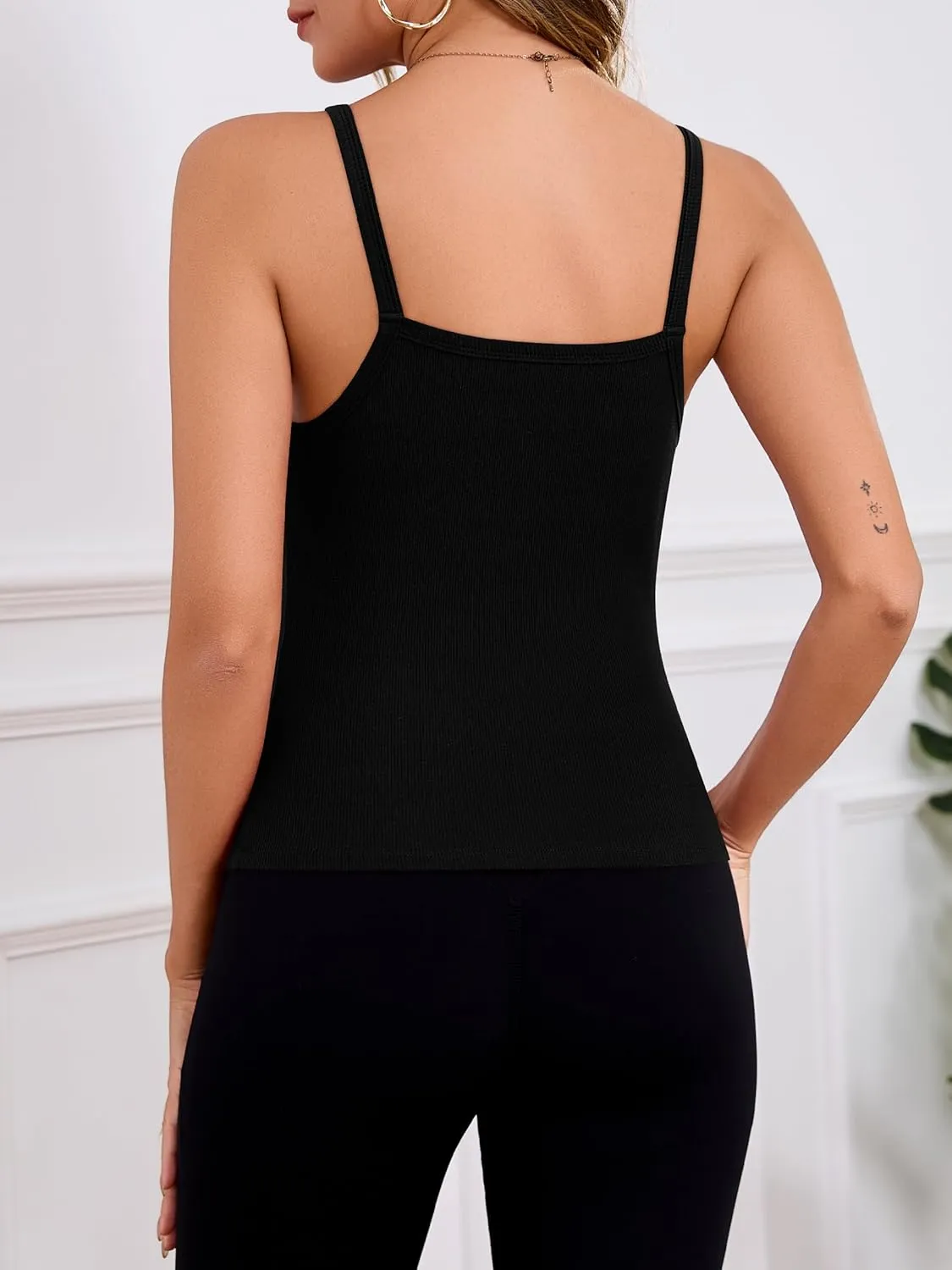 Missufe Ribbed V Neck Tank Tops for Women 2025 Summer Workout Slim Fit Sleeveless Spaghetti Strap Basic Camisole