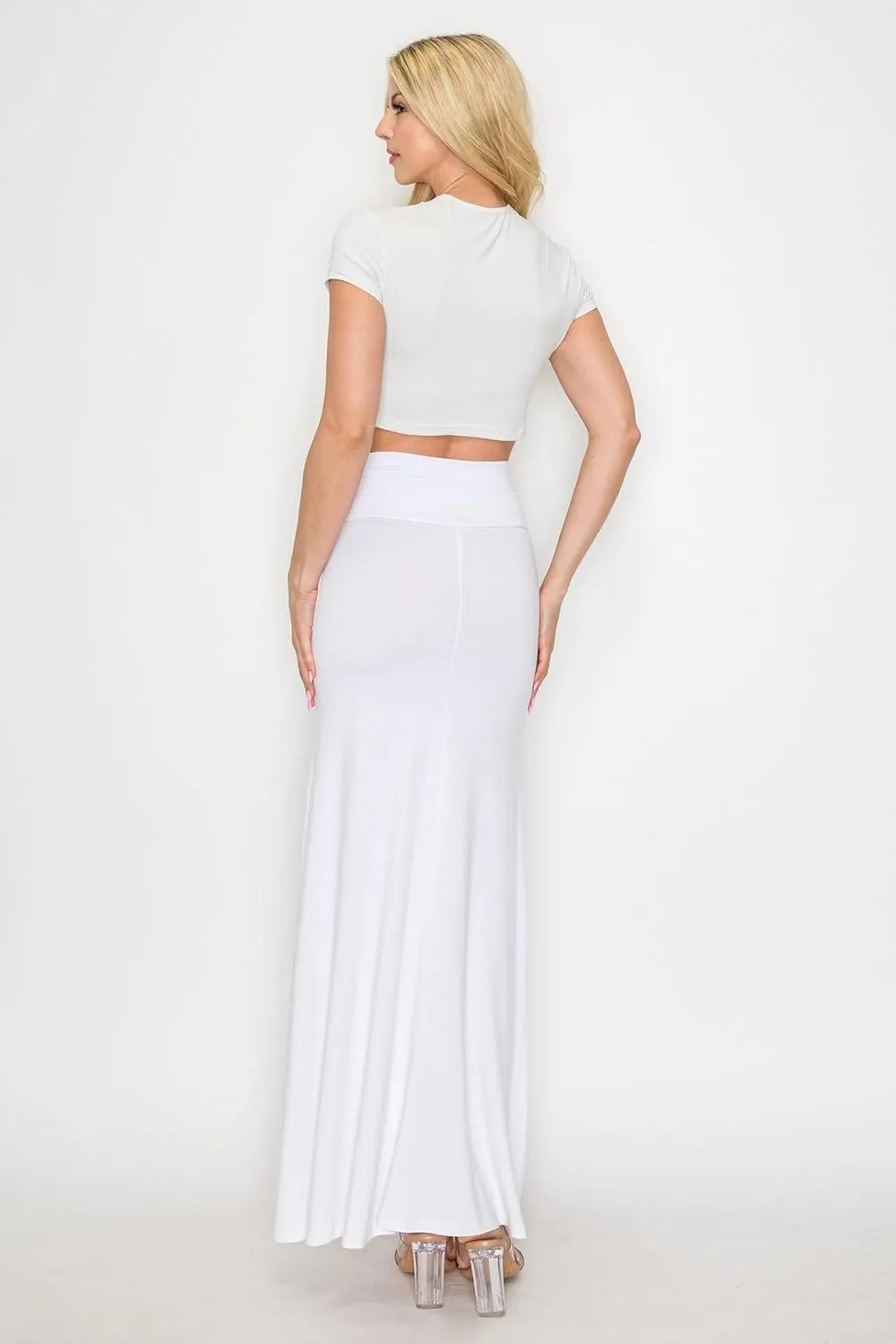 OMNIGENUS Women's Folded Wide Waist Band Long Maxi Skirt (S-XL)