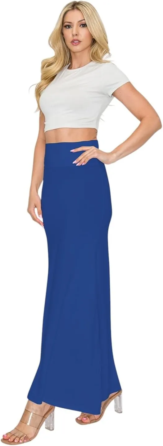 OMNIGENUS Women's Folded Wide Waist Band Long Maxi Skirt (S-XL)