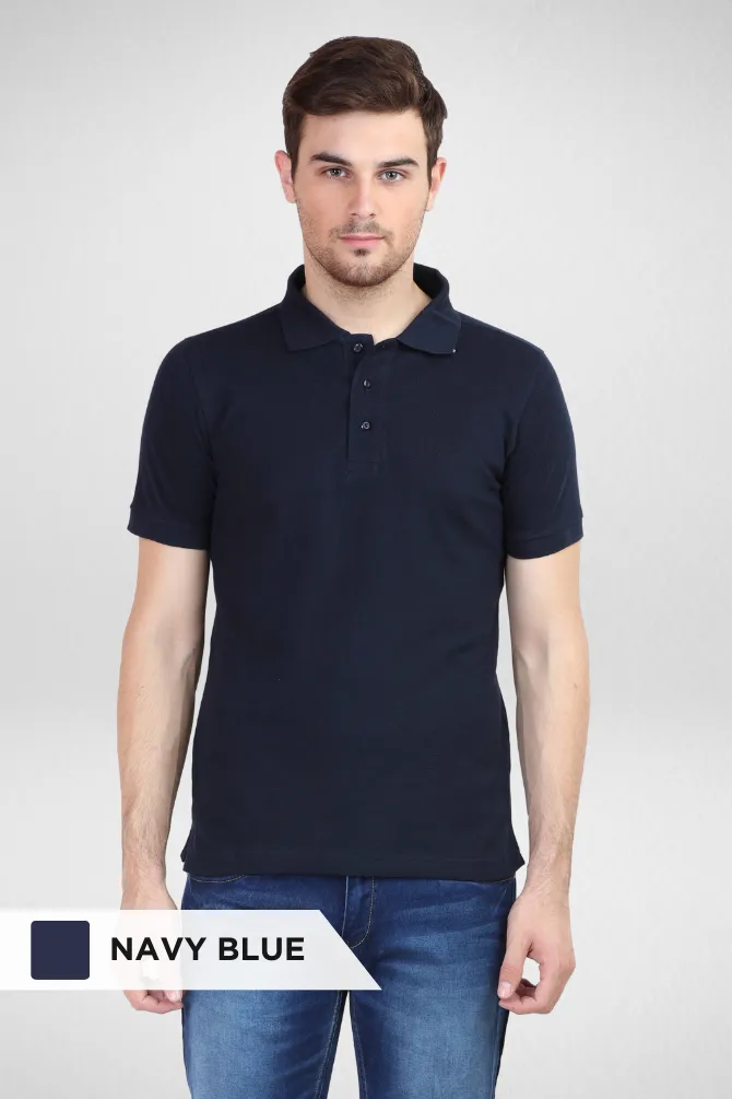 Pack Of 3 Polo T-Shirts White Black and Navy Blue for Men