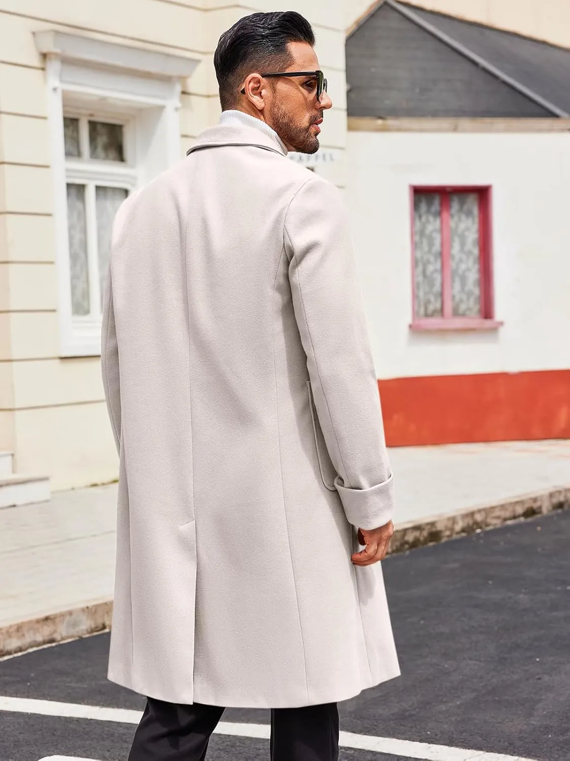 Runcati Mens Trench Coat Notch Lapel Long Jacket Double Breasted Classic Winter Overcoat