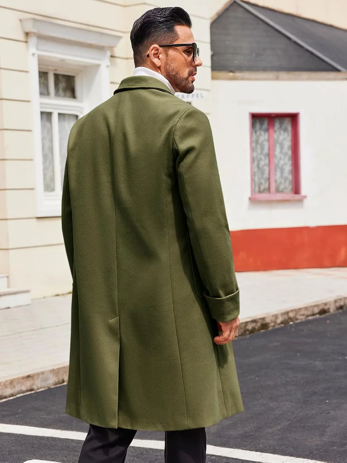 Runcati Mens Trench Coat Notch Lapel Long Jacket Double Breasted Classic Winter Overcoat