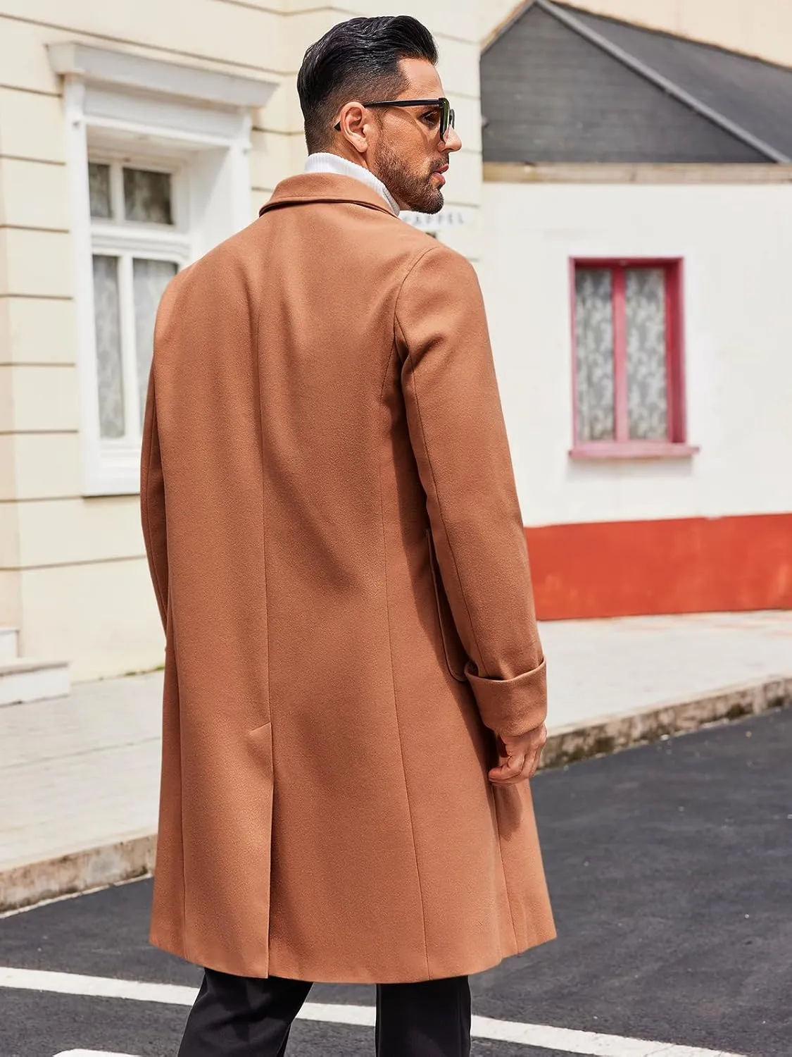 Runcati Mens Trench Coat Notch Lapel Long Jacket Double Breasted Classic Winter Overcoat