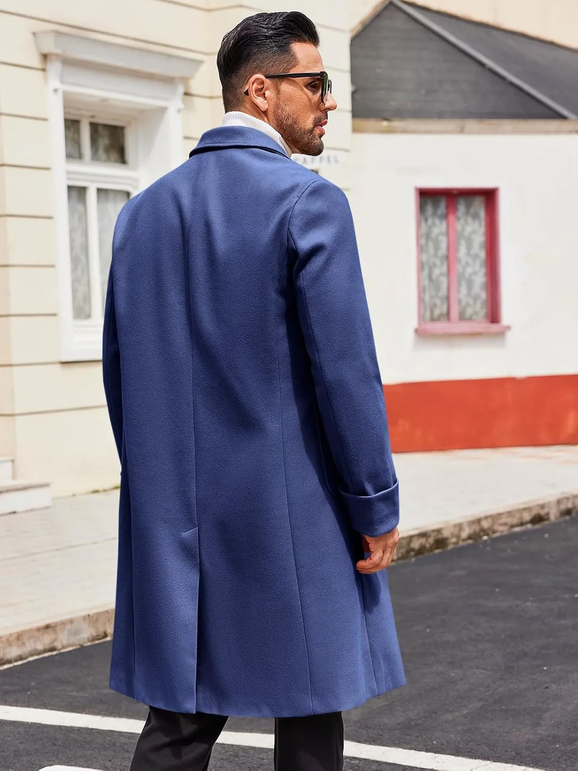 Runcati Mens Trench Coat Notch Lapel Long Jacket Double Breasted Classic Winter Overcoat