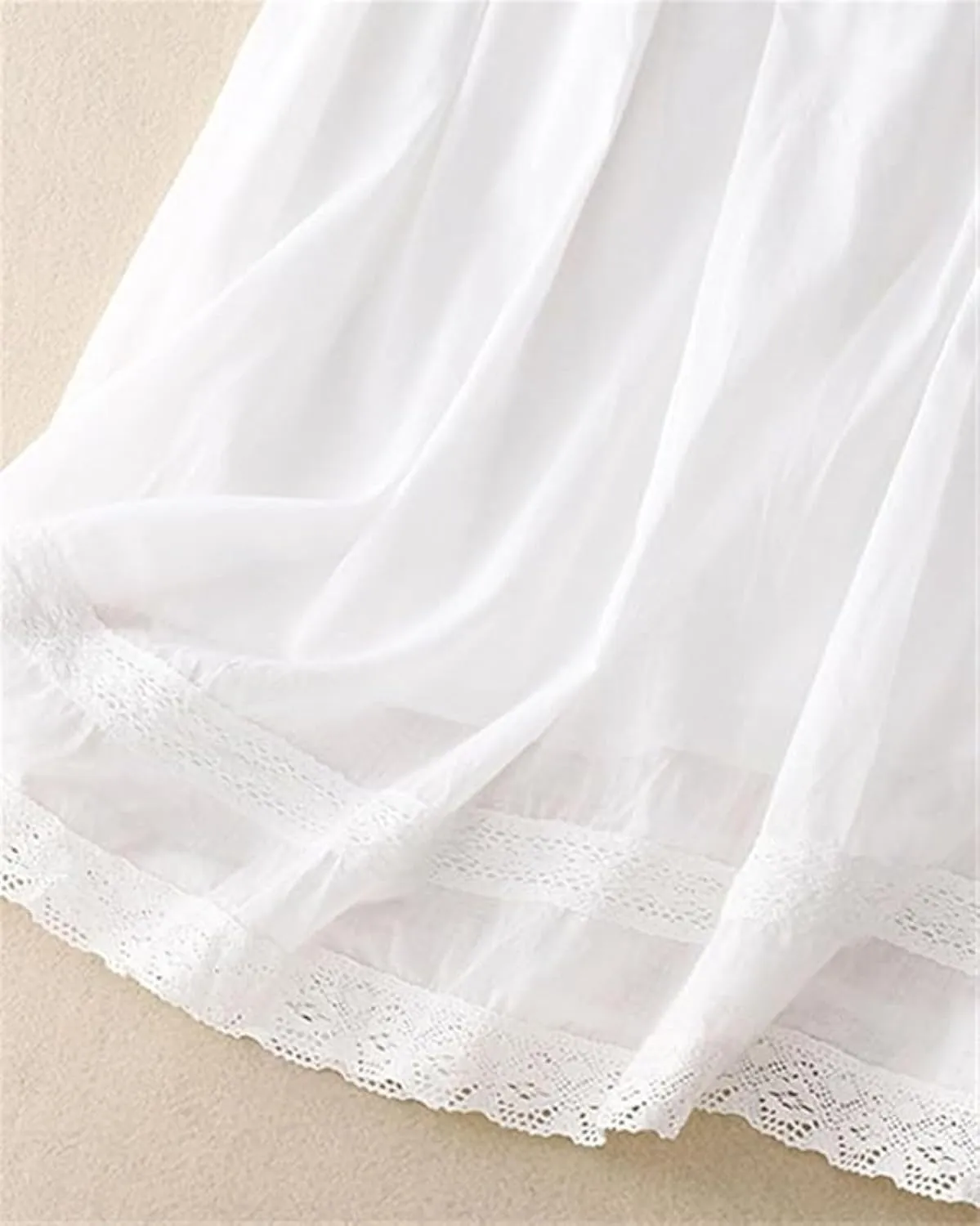 SANGTREE Women's Lace Cotton Linen Skirt Drawstring Waist A Line Beach Flowy Long Skirts