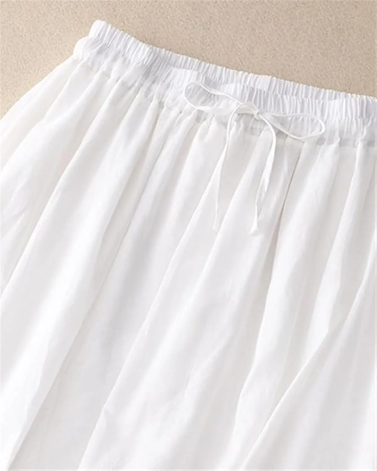 SANGTREE Women's Lace Cotton Linen Skirt Drawstring Waist A Line Beach Flowy Long Skirts