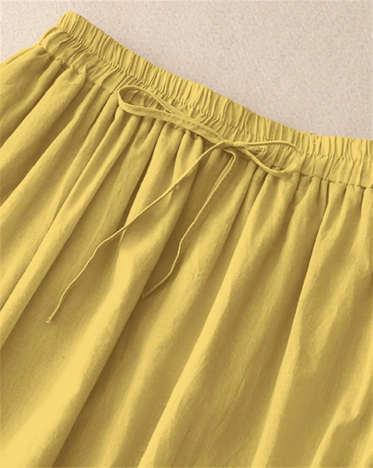 SANGTREE Women's Lace Cotton Linen Skirt Drawstring Waist A Line Beach Flowy Long Skirts