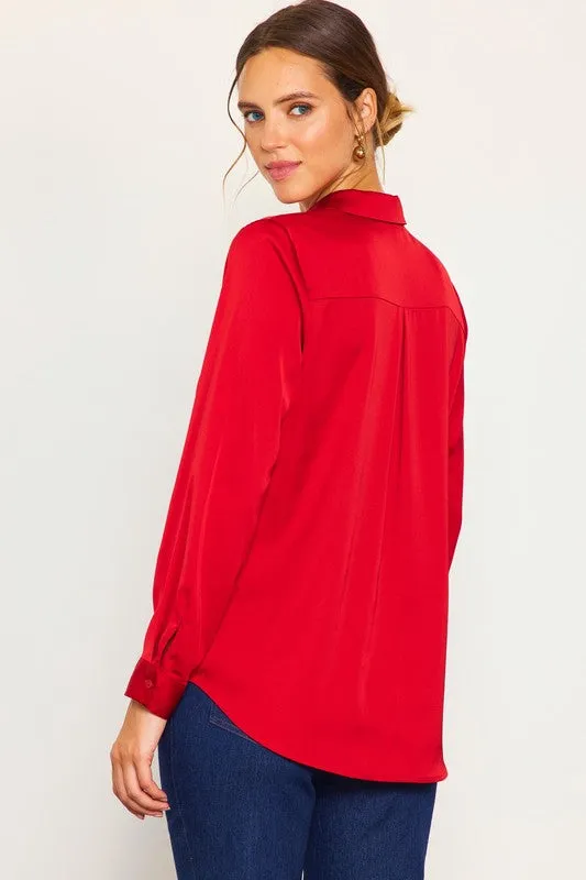 Satin Classic Button-Down Blouse