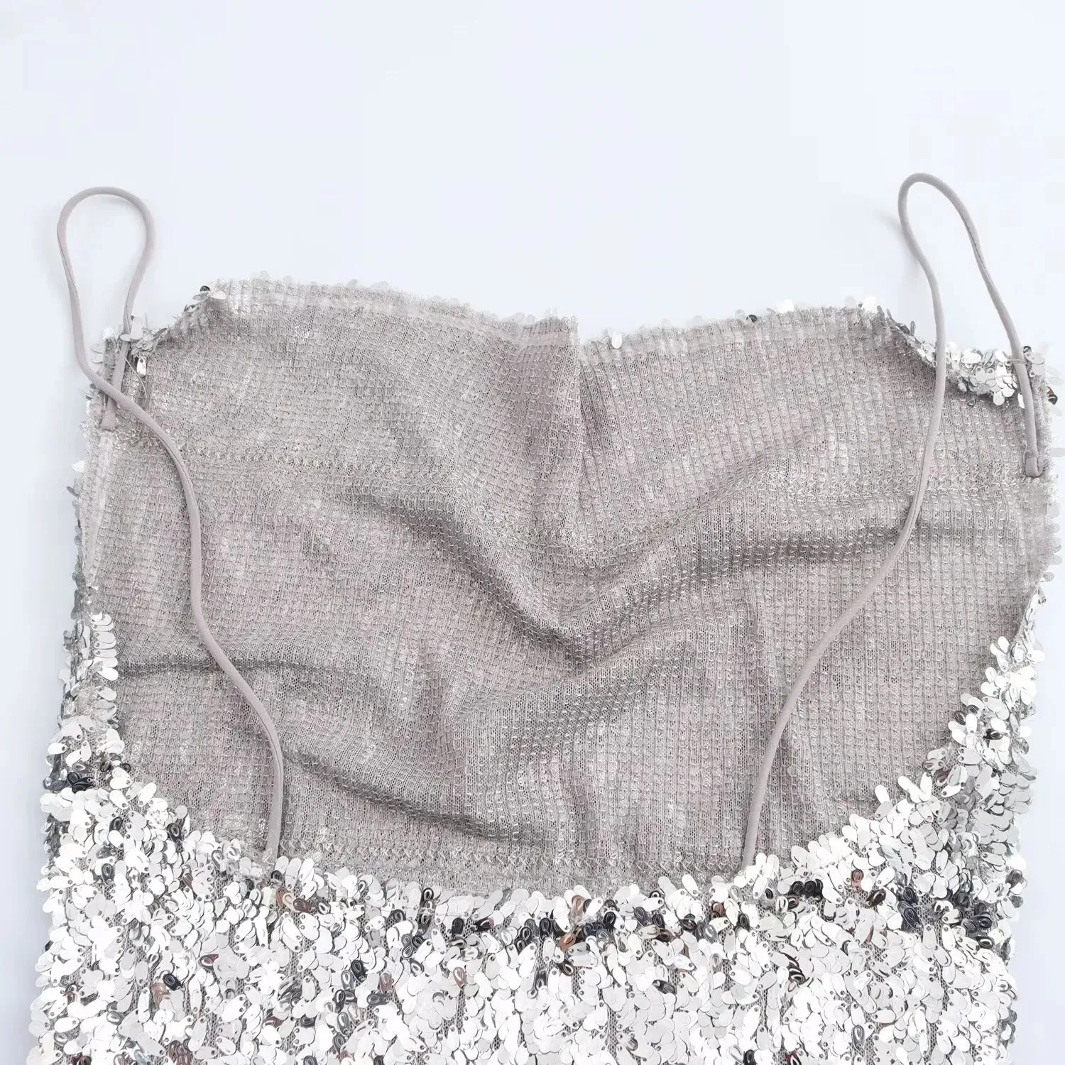 Silver Sequin Cowl Neck Midi Dress