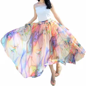 Sinono Women's Floral Maxi Chiffon Long Skirts Full Length Beach Skirt