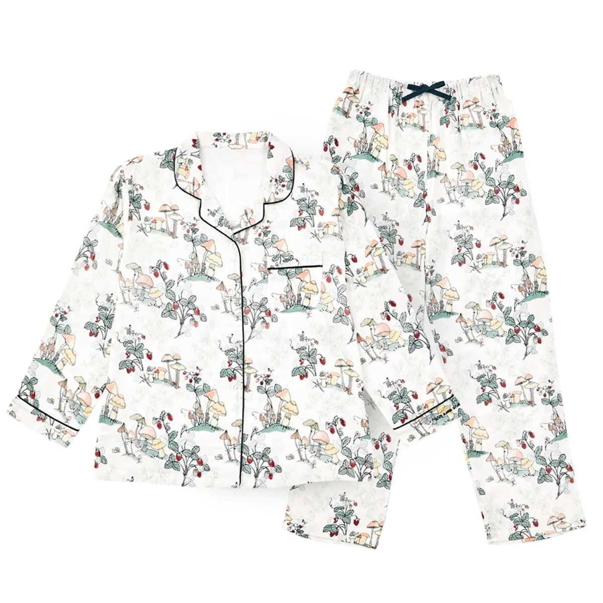 Spring Season Double-layer Long Sleeve Women Green Pyjama Set