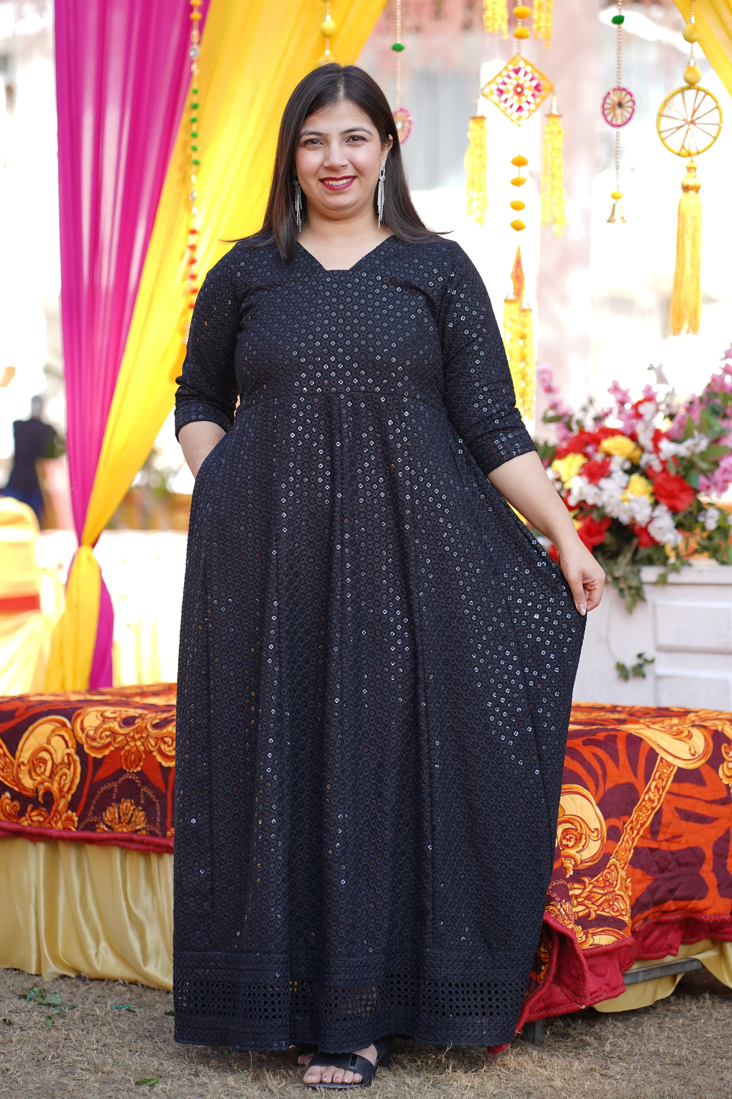 Starlit Black Sequined Fancy Dress