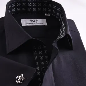 Unique Designed Black Herringbone Formal Business Dress Shirt Stylish Luxury Fashion Apparel in French Cuffss