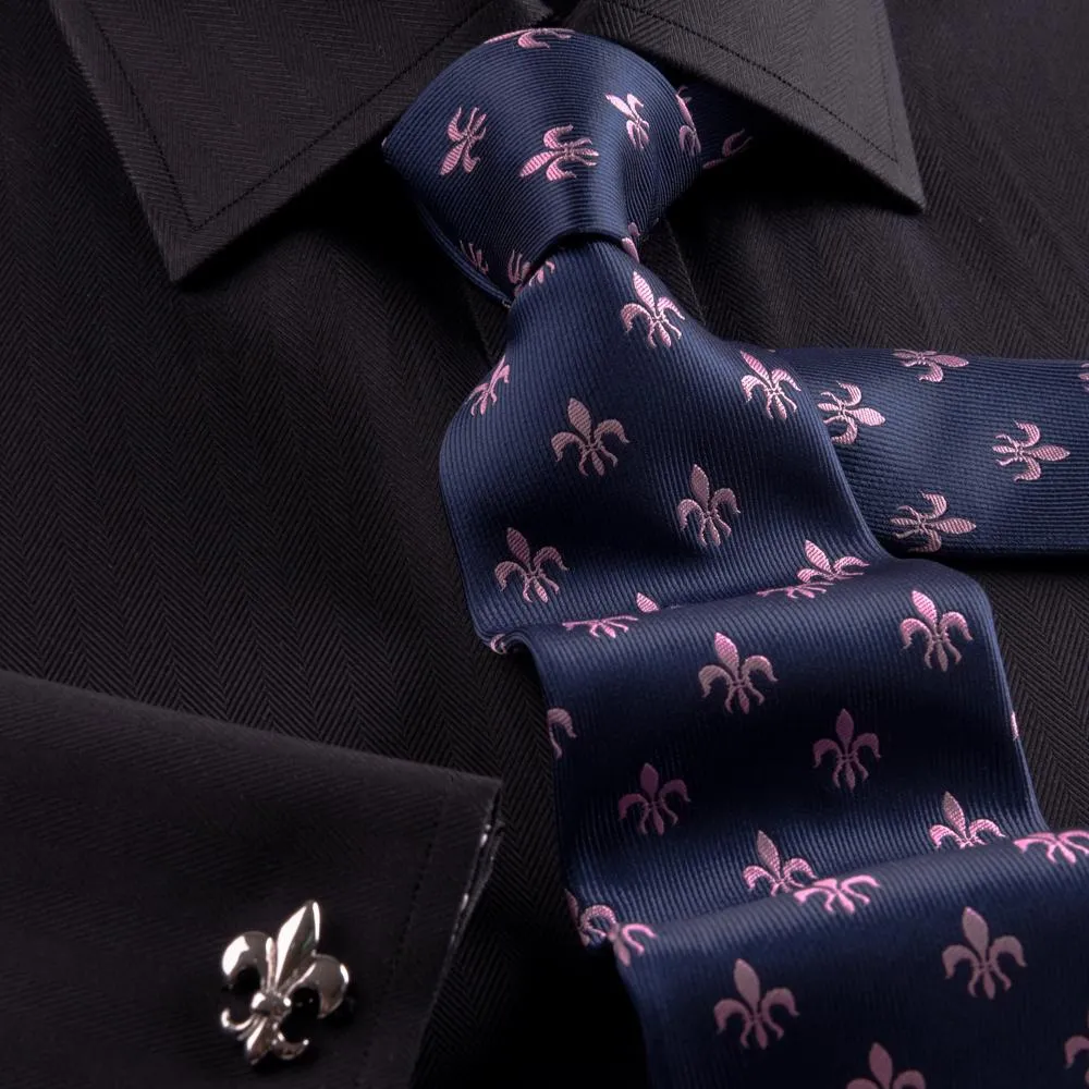 Unique Designed Black Herringbone Formal Business Dress Shirt Stylish Luxury Fashion Apparel in French Cuffss