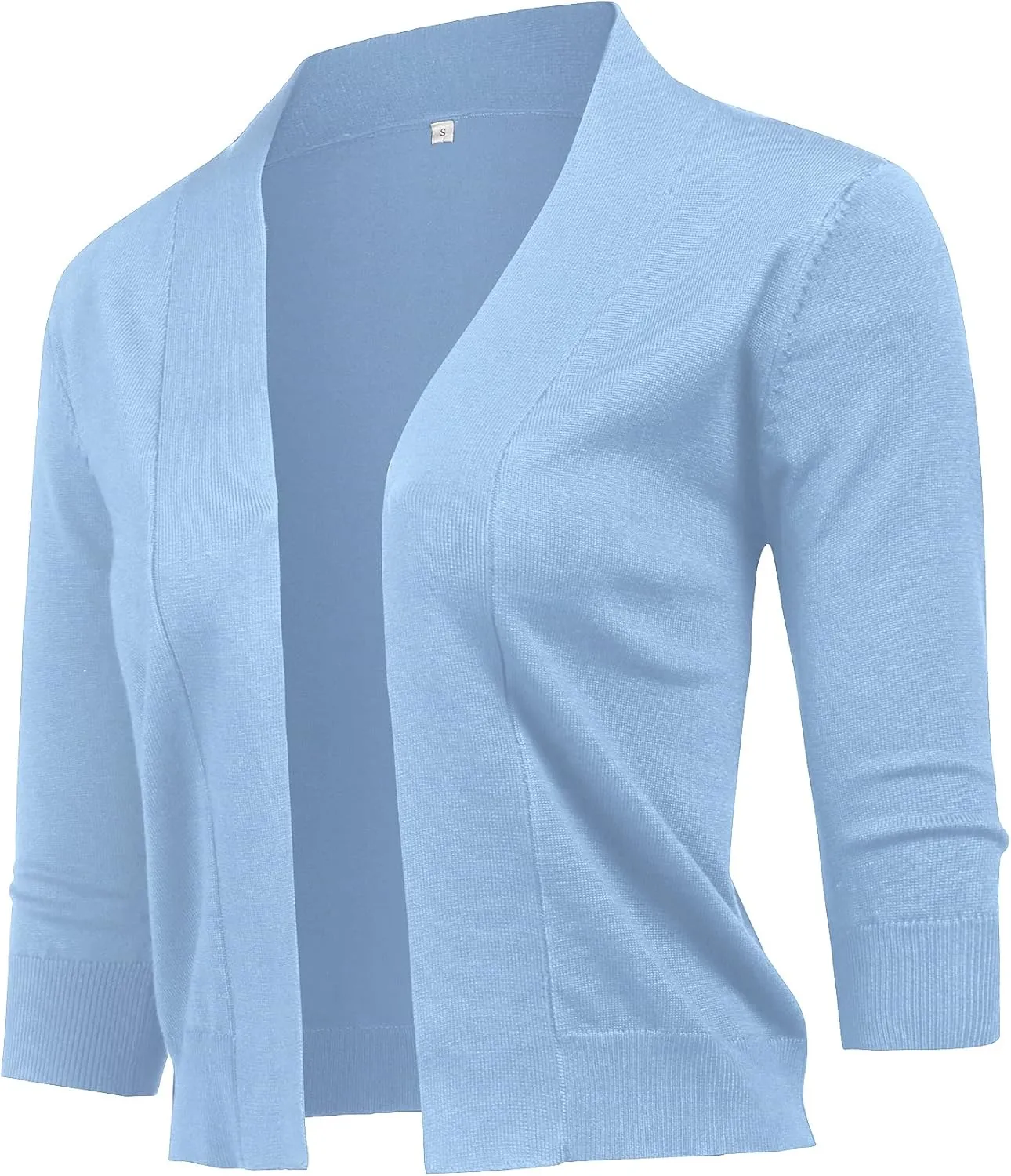 URRU Women's Classic 3/4 Sleeve Open Front Cropped Cardigan Sweater Lightweight Knit Short Shrugs