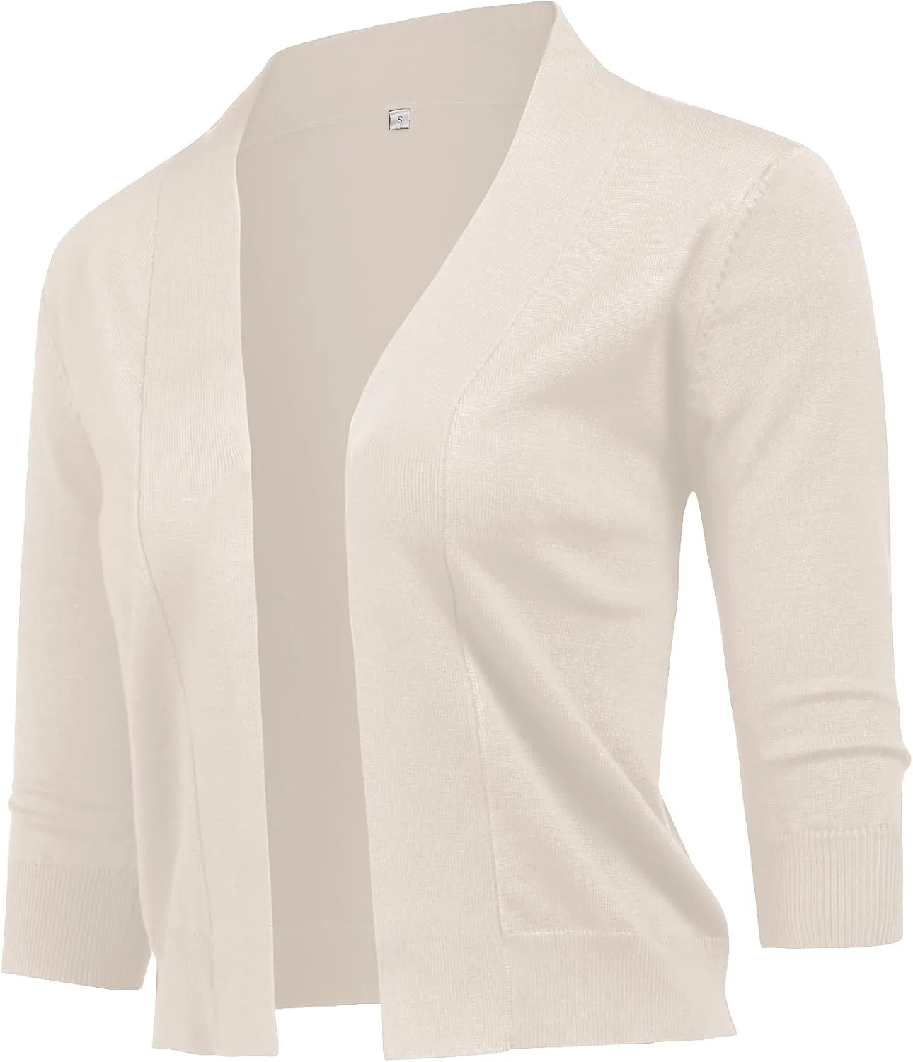 URRU Women's Classic 3/4 Sleeve Open Front Cropped Cardigan Sweater Lightweight Knit Short Shrugs