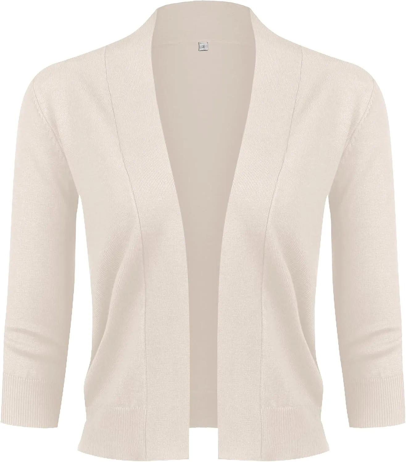 URRU Women's Classic 3/4 Sleeve Open Front Cropped Cardigan Sweater Lightweight Knit Short Shrugs