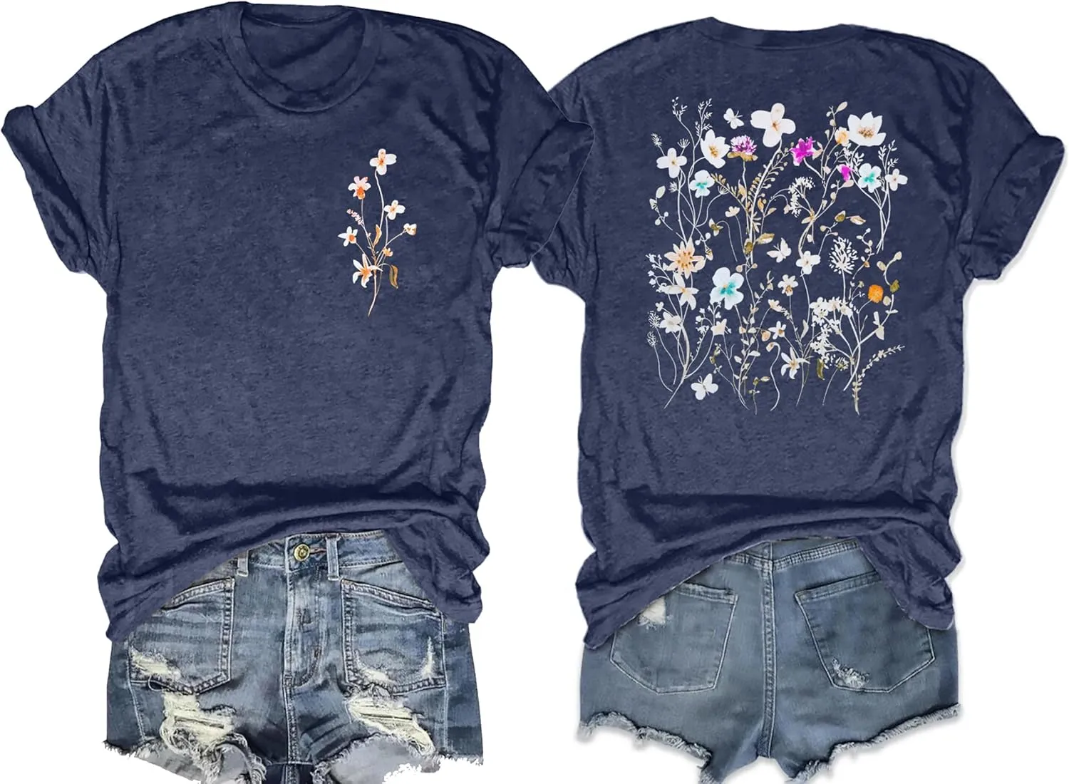 Vintage Flowers Shirt Women: Boho Floral T-Shirt Flower Graphic Shirt Wildflowers Tees Short Sleeve Casual Tops