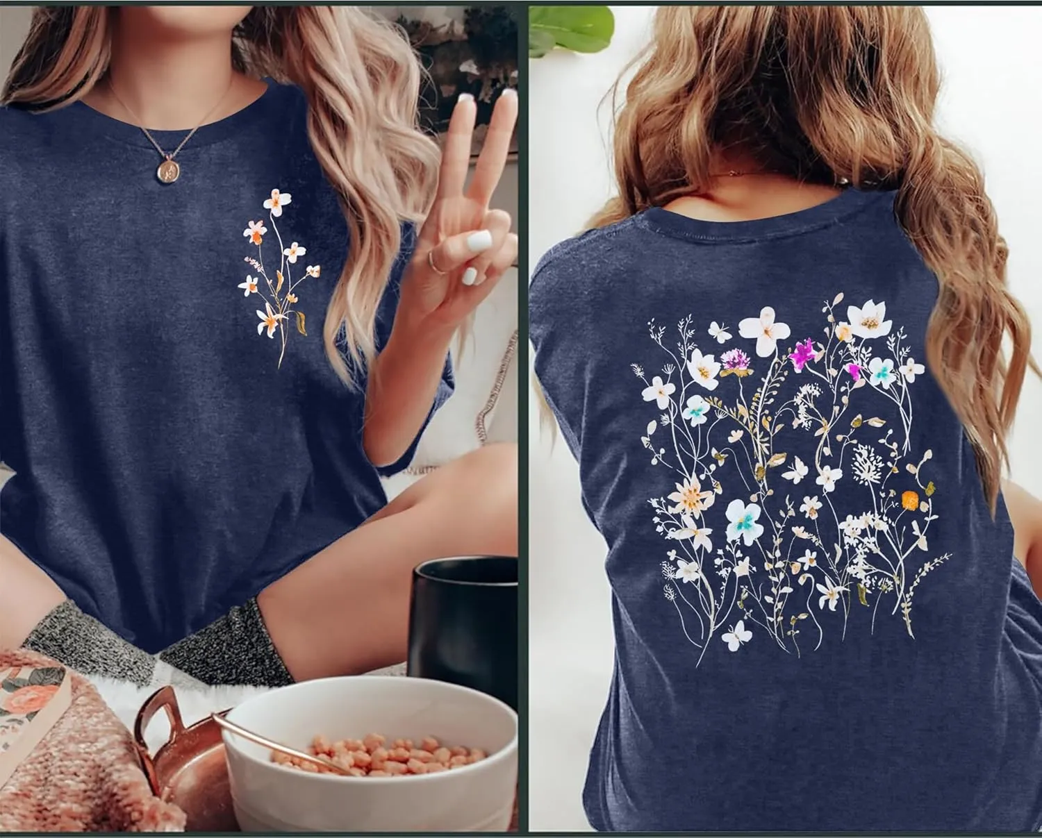 Vintage Flowers Shirt Women: Boho Floral T-Shirt Flower Graphic Shirt Wildflowers Tees Short Sleeve Casual Tops