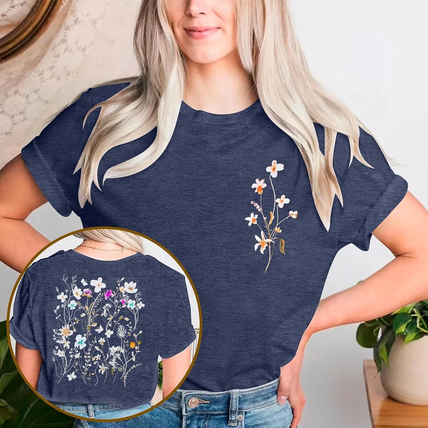 Vintage Flowers Shirt Women: Boho Floral T-Shirt Flower Graphic Shirt Wildflowers Tees Short Sleeve Casual Tops