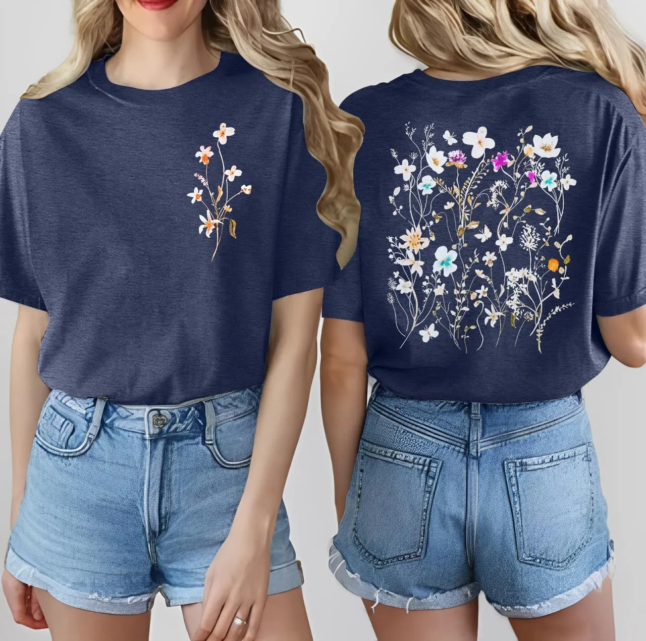 Vintage Flowers Shirt Women: Boho Floral T-Shirt Flower Graphic Shirt Wildflowers Tees Short Sleeve Casual Tops