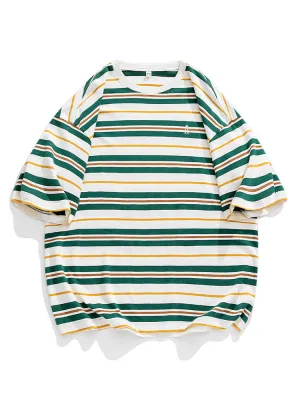 Vintage Loose Trendy Embroidery Men'S Stripes Tee