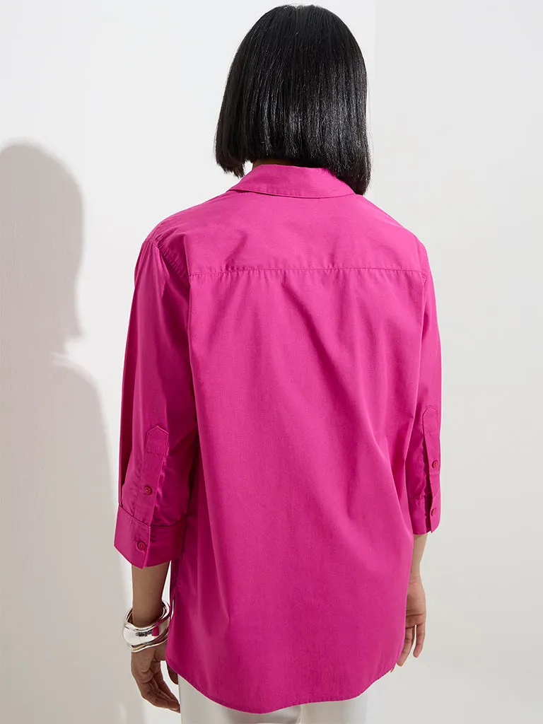 Wardrobe Magenta Solid Cotton Shirt