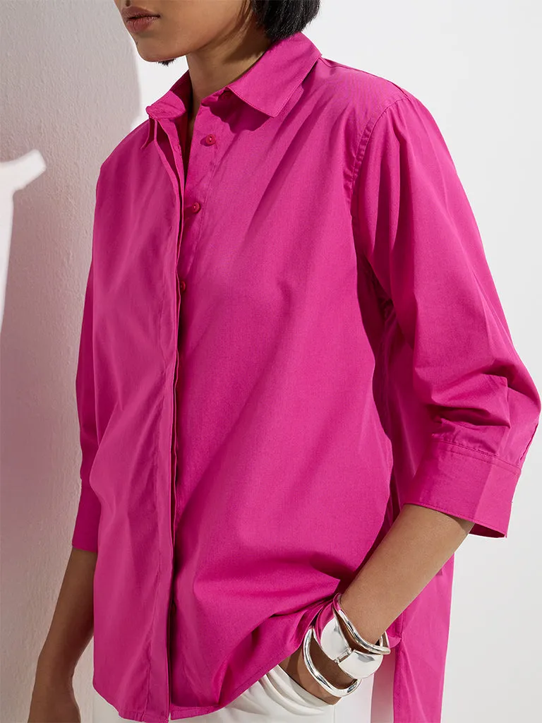 Wardrobe Magenta Solid Cotton Shirt
