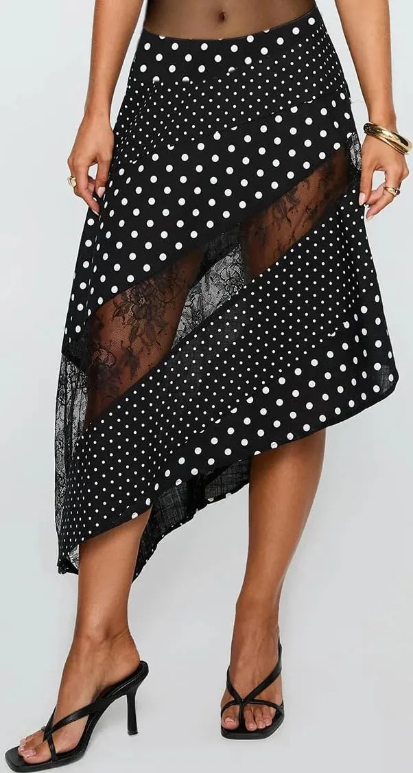 Women Fairy Lace Patchwork Maxi Skirt Y2k Low Rise Irregular Hem Flowy Midi Skirt Holiday Beach Elegant Long Skirts
