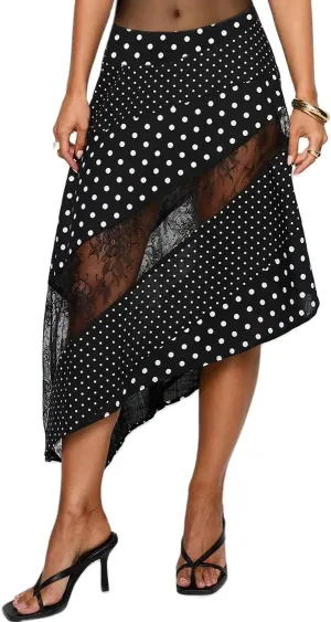 Women Fairy Lace Patchwork Maxi Skirt Y2k Low Rise Irregular Hem Flowy Midi Skirt Holiday Beach Elegant Long Skirts