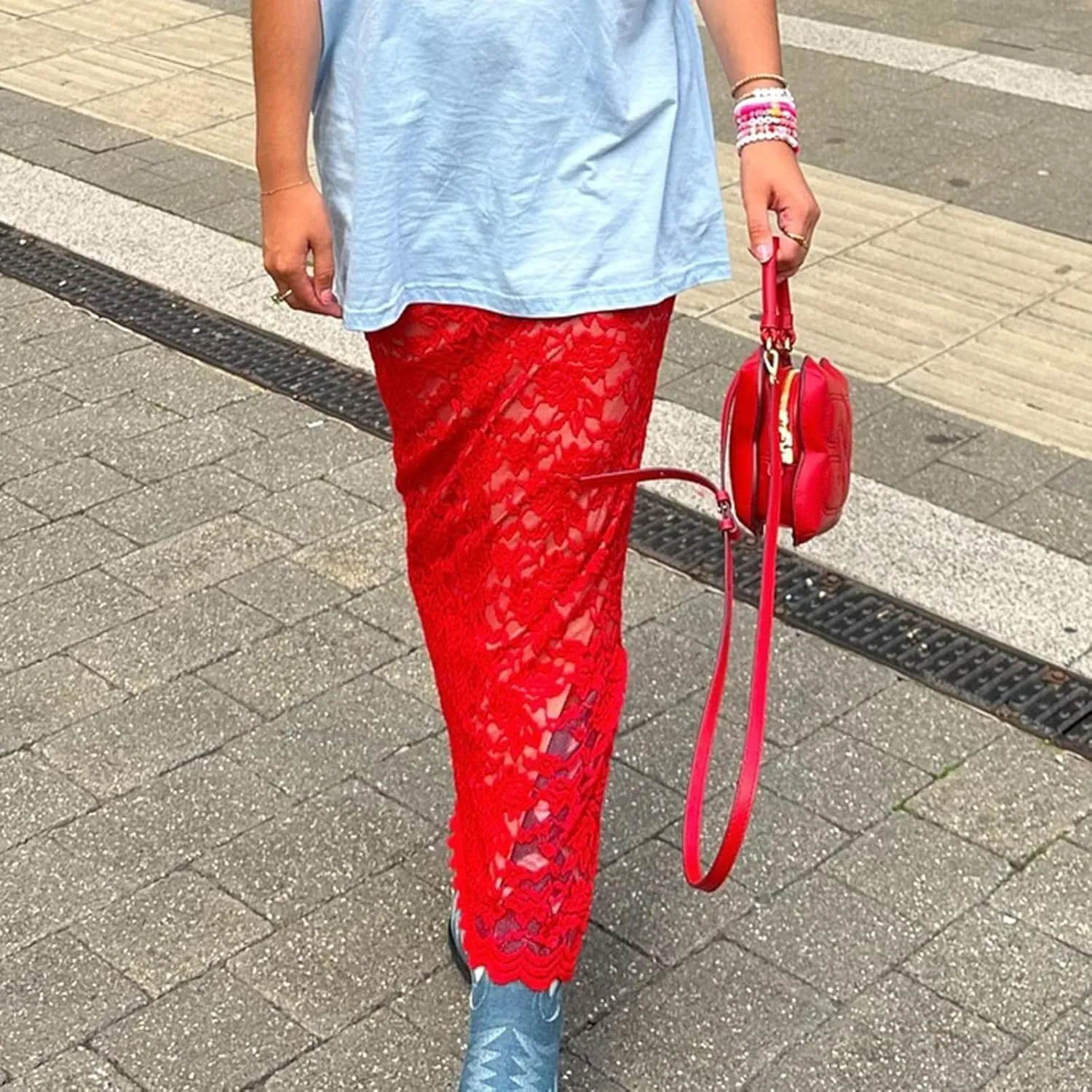 Women Lace Maxi Skirts Y2k High Waist Sheer Mesh Long Skirt Boho See Through Slim Fit Midi Skirt Streetwear