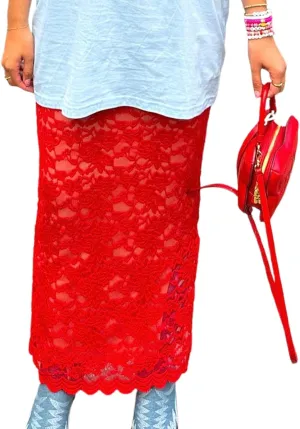 Women Lace Maxi Skirts Y2k High Waist Sheer Mesh Long Skirt Boho See Through Slim Fit Midi Skirt Streetwear