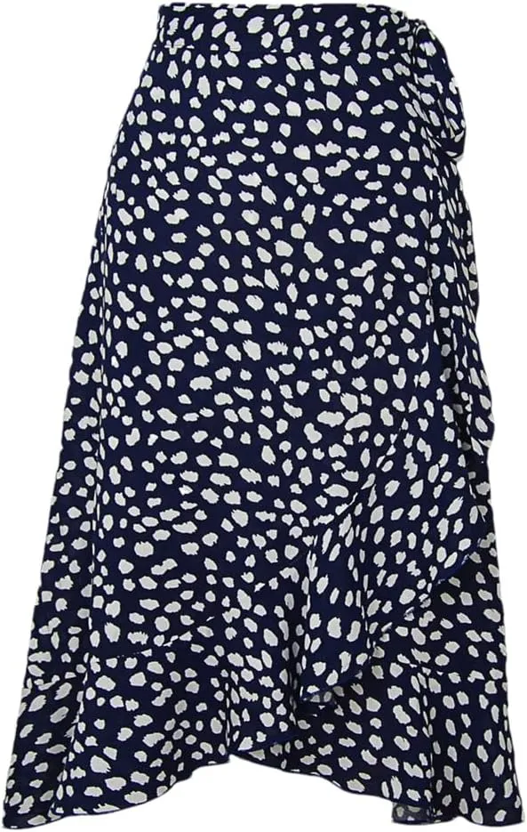 Women Summer Lace-Up High Waist Floral Print Skirt Beach Boho Irregular A Line Midi Skirts