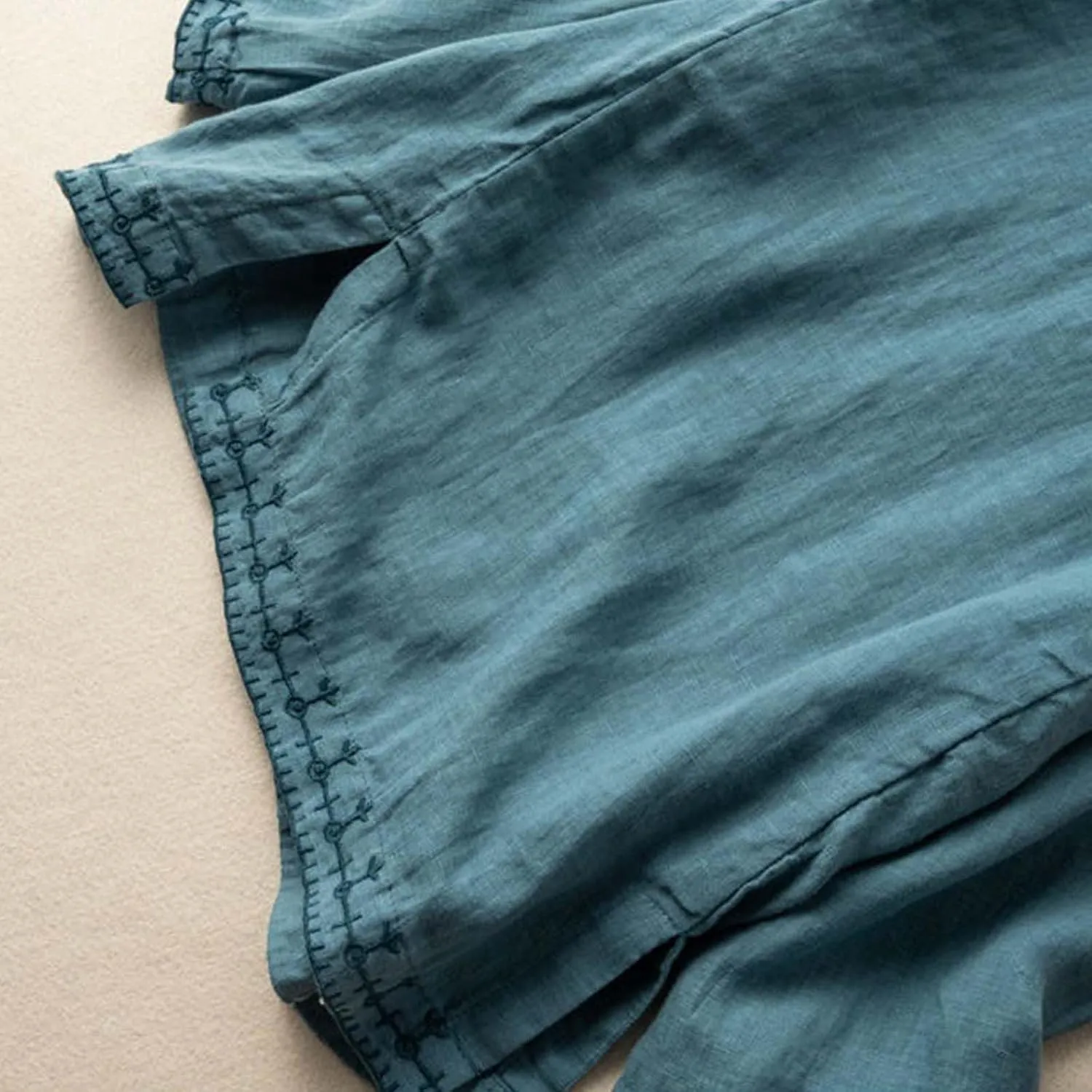 Womens Embroidered Shirts Solid Color Short Sleeve Linen Summer Casual Fashion Blouse Tops Loose T-Shirt