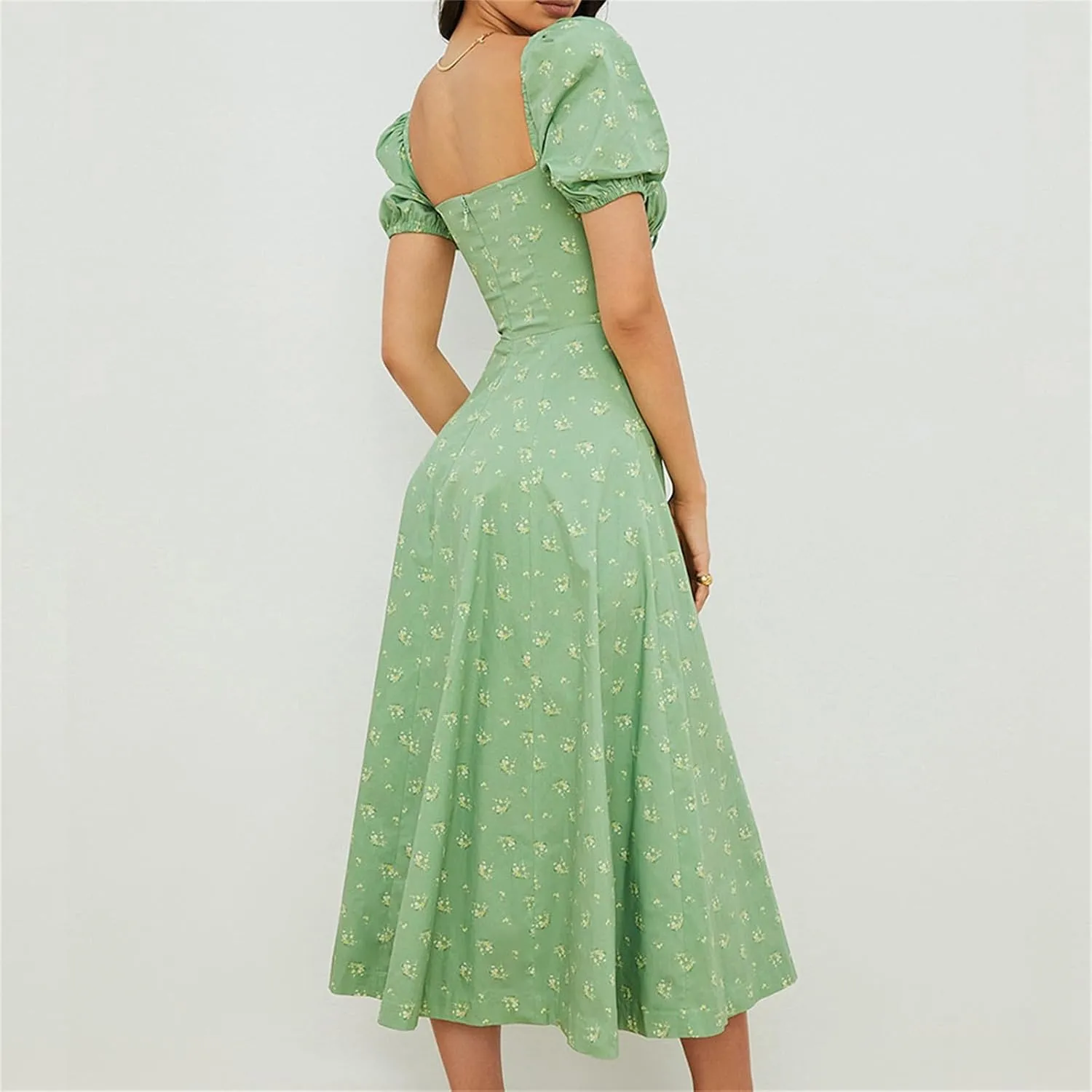 Women's Floral Midi Dress Summer Flowy Boho Dresses Beach Sundress Backless Split Long Skirts Vacation Party Outfits