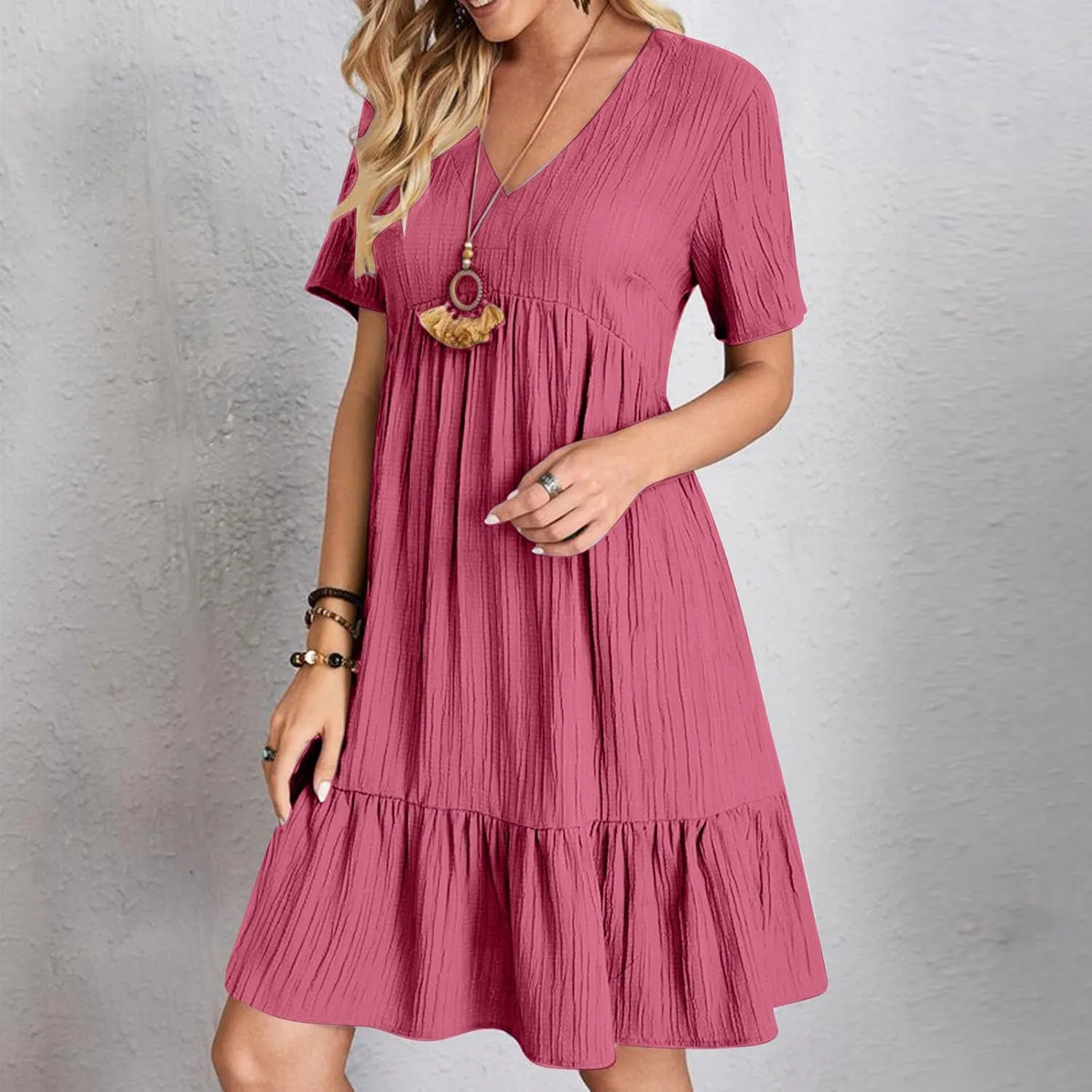 Women's Flutter Short Sleeve Smocked Midi Dress Summer Casual Tiered A-Line Dresses Dressy Ruffle Sundress S-5XL